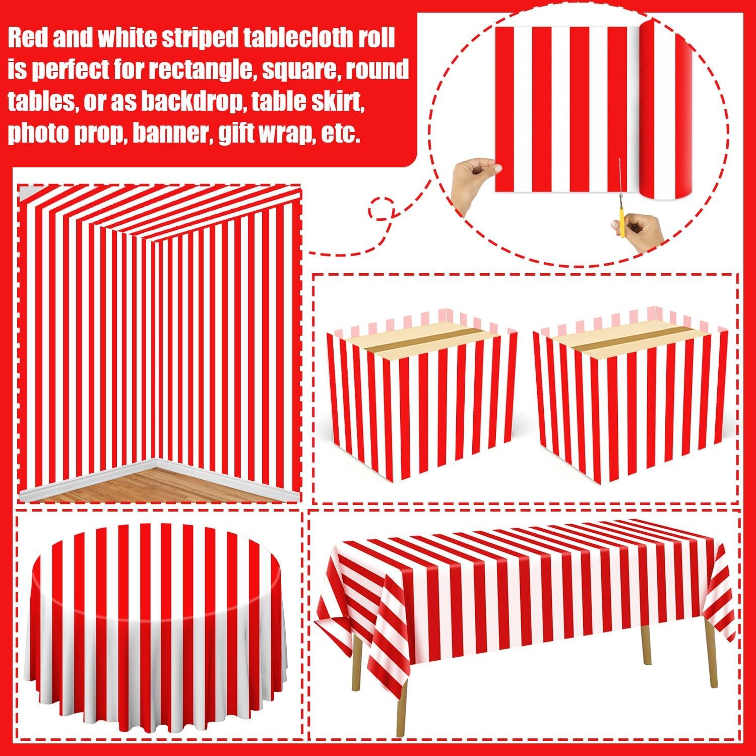 PIXHOTUL Carnival Tablecloth Roll 100 Ft Red and White Striped