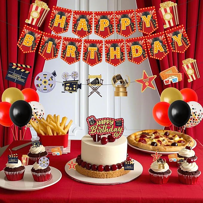 Movie Theme Birthday Party Decoration Happy Birthday Banner Movie