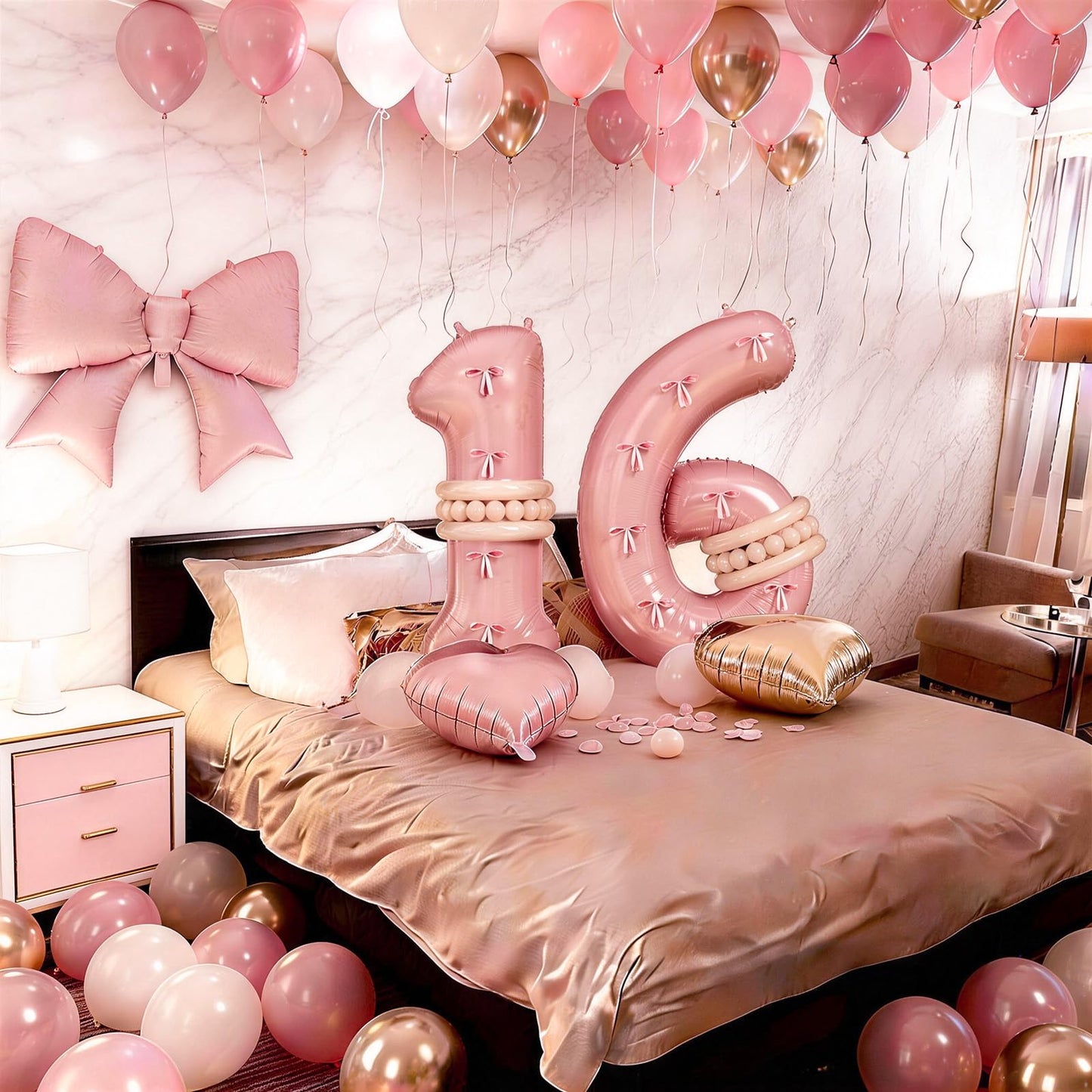 Pink Sweet 16 Number Balloon, 16th Birthday Decorations for Girls