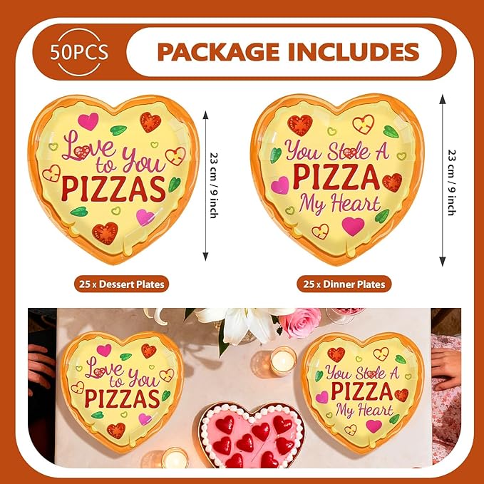 50Pcs Valentine's Day Paper Plates 9 Heavy Duty Disposable Love You
