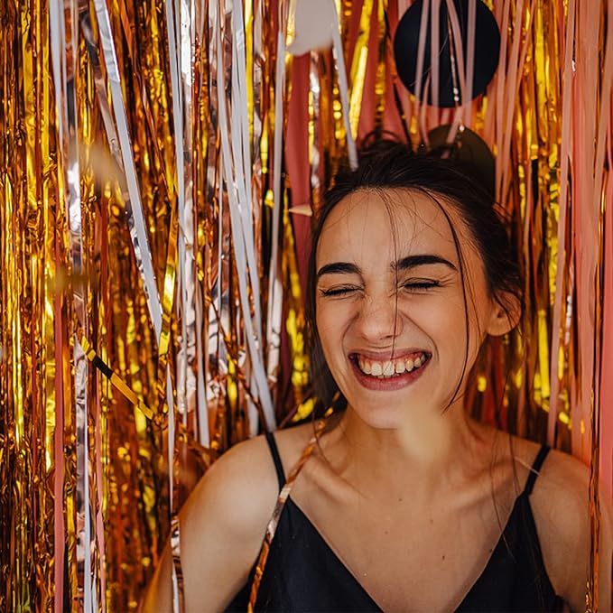 20 Pack Foil Curtain Backdrop Gold Metallic Tinsel Foil Fringe