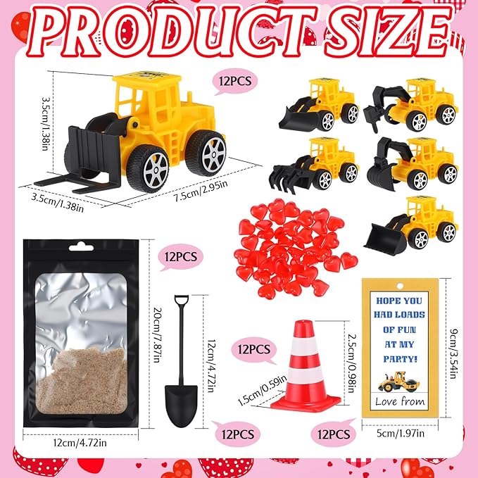 12 Set Construction Party Favors Truck Vehicle Set with Sand