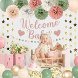 Amandir Girl Baby Shower Decorations Pink Sage Green Balloons Welcome