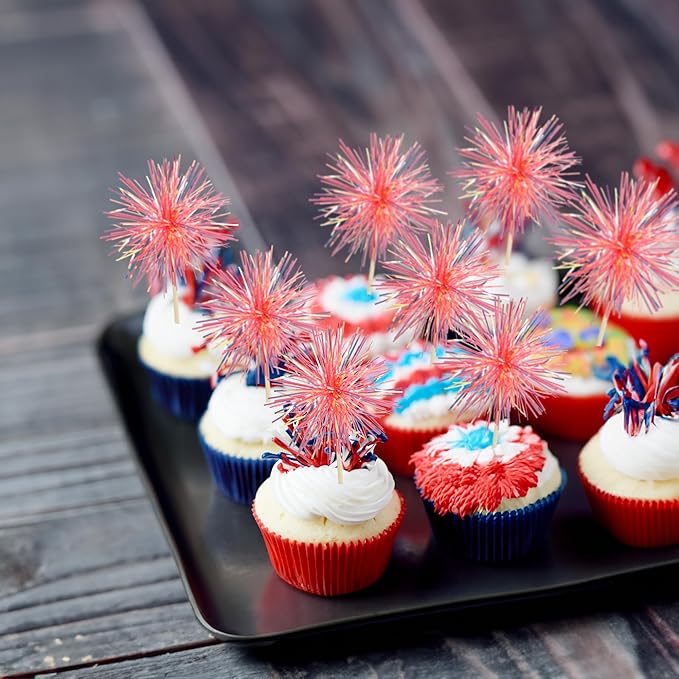 Gyufise 30Pcs Foil Firework Cupcake Toppers Sparkle Tinsel Cake #31