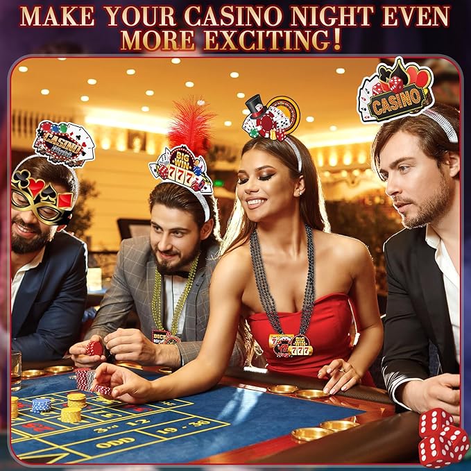 36 Pcs Casino Night Party Supplies 12 Beaded Necklaces 12 Hat