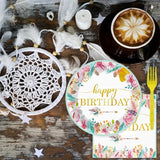 96 Pieces Happy Birthday Party Plates Napkins Boho Decorations Gold