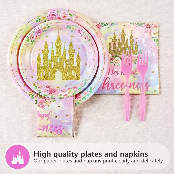 96 Pcs Princess 3rd Birthday Party Supplies Her Royal Threeness
