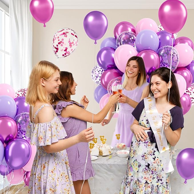 61pcs Pink and Purple Balloons, 12 Inch Purple Pink Confetti