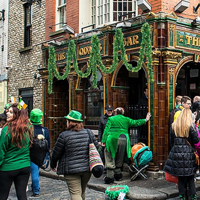 St Patricks Day Garland Decor 50Ft Glitter Tinsel Irish Shamrock