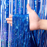 Voircoloria 3 Pack 3.3 x 8.2 ft Laser Blue Foil Fringe Backdrop