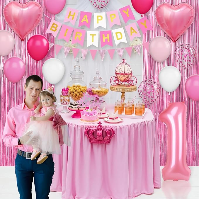 1st Birthday Decorations for Girls Hot Pink Birthday Balloons with