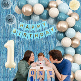 Dusty Blue 1st Birthday Decorations Beige Cream Number 1 Balloon