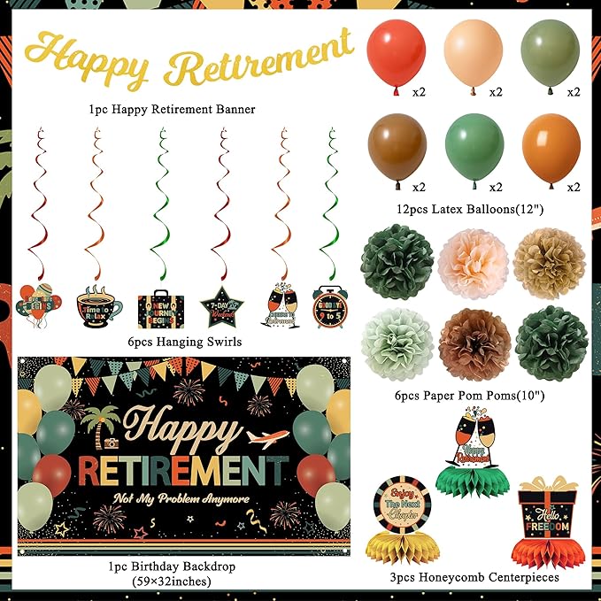 Retirement Decorations for Men Women Colorful Vintage Retirement