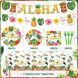Luau Party Decorations 99Pcs Hawaiian Aloha Party Plates Serve 24