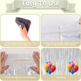Voircoloria 2 Pack Laser Silver Foil Fringe Backdrop Curtains, Tinsel