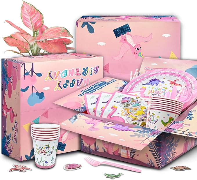 Party Spot! 150 pcs Dinosaur Birthday Party Supplies For Girls
