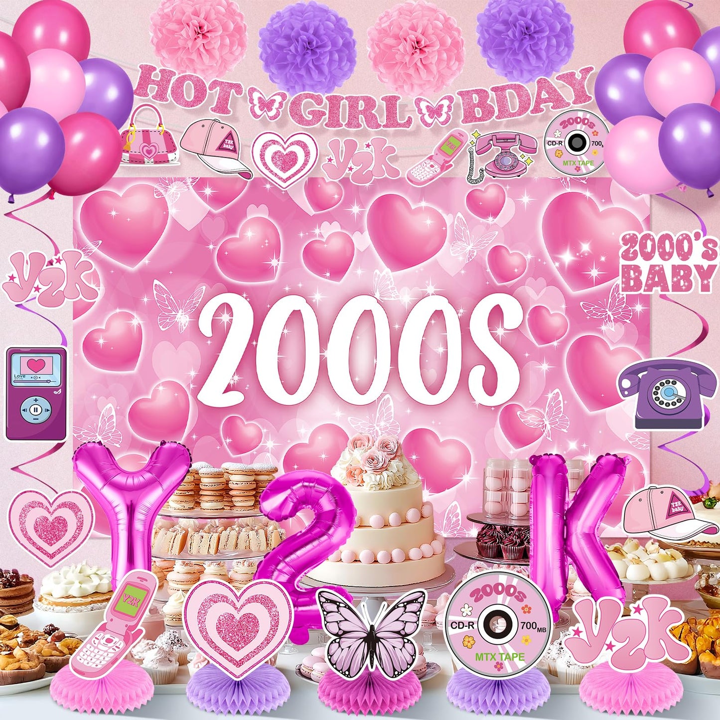 Y2K Party Decorations Early 2000s Banner Hanging Swirls Y2K 2000s