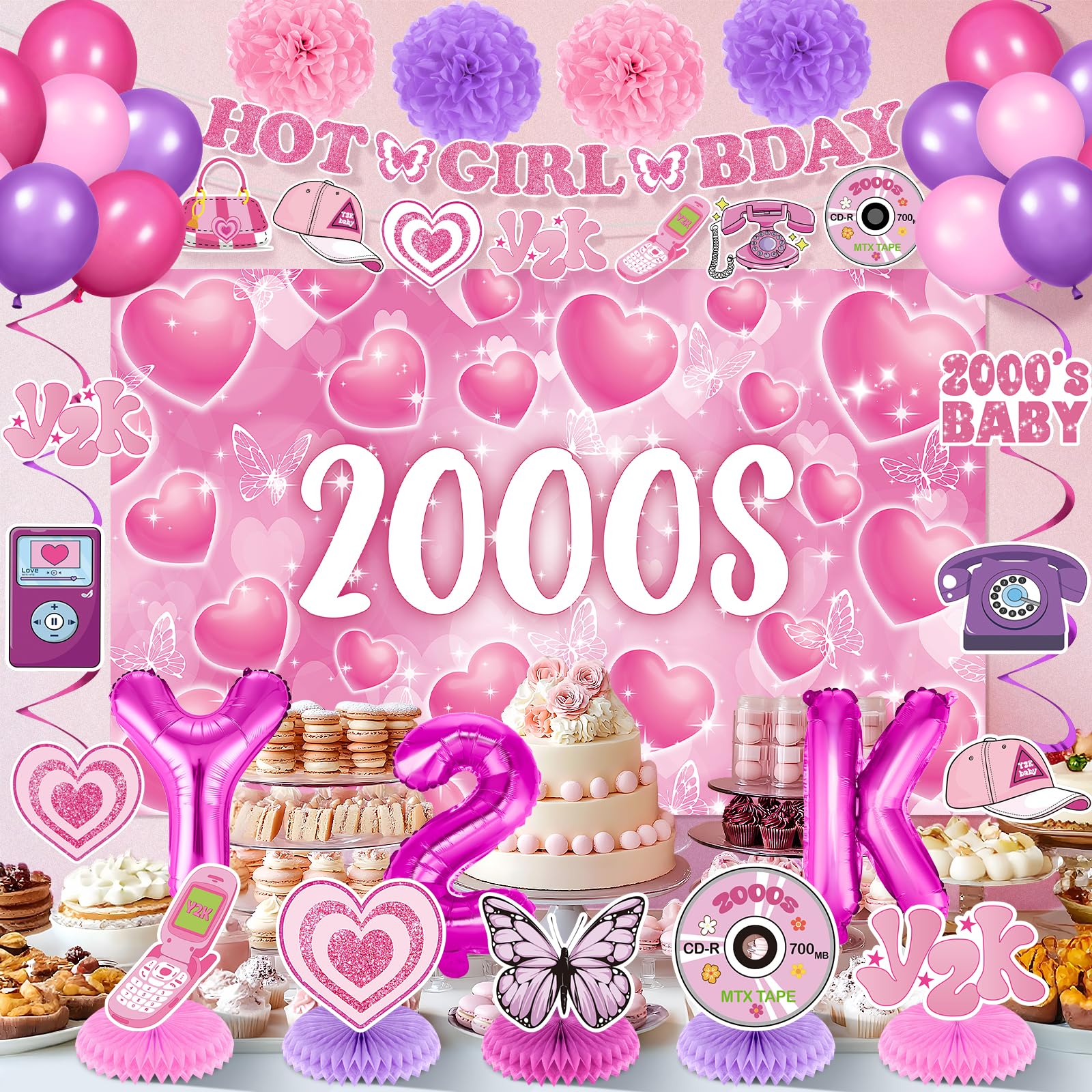 Y2K Party Decorations Early 2000s Banner Hanging Swirls Y2K 2000s