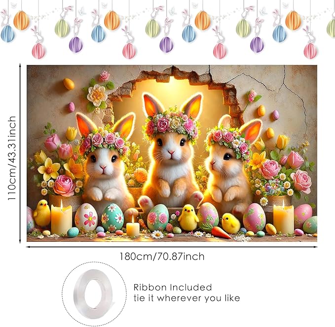 Easter Banner Polyester 43x70.86 Inches Banner Easter for Home Decor