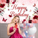 Avezano Floral Happy Birthday Banner for Women Girls Rose Gold Red