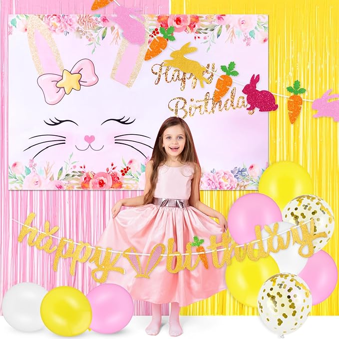30 Pcs Easter Bunny Happy Birthday Decorations Set Include Rabbit