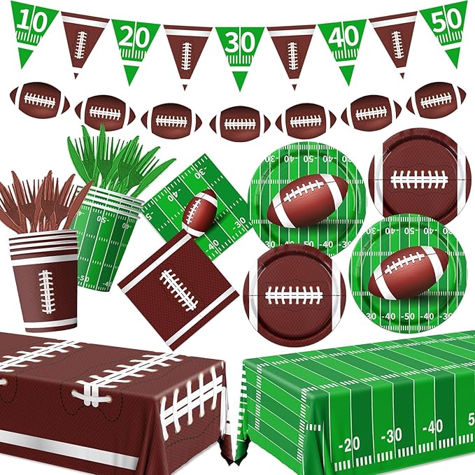 178Pcs Football Party Supplies Football Plates and Napkins Kit Serve