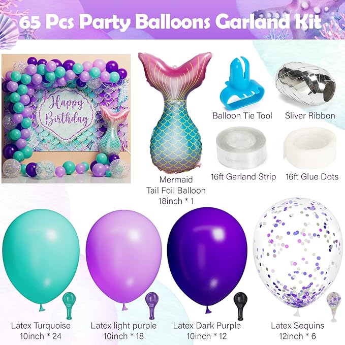 Mermaid Birthday Decorations 242 PCS Girs Party Supplies &