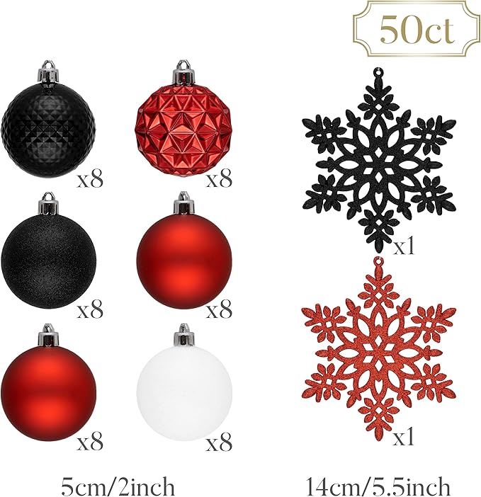 Valery Madelyn Christmas Tree Decorations Ornament Set, 50ct 2 Inches