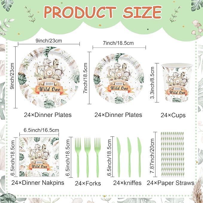 168PCS Wild One Party Supplies for Boys Girls Kids Jungle Animals