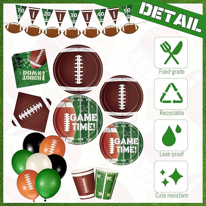 294 Pcs Football Party Decorations Serve 50 Including Paper Plates