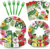 100 Pcs Tropical Luau Party Supplies Set Serves 25 Disposable