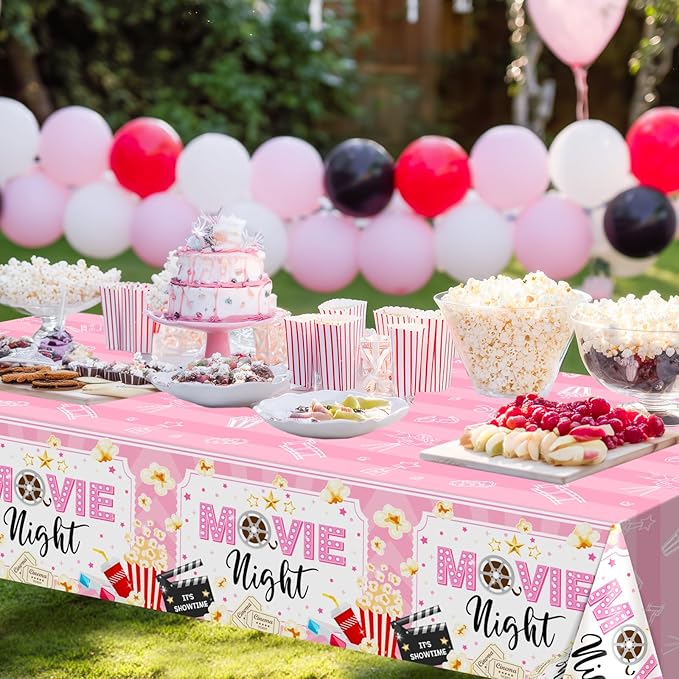 3 pcs Movie Night Decorations Pink Movie Night Tablecloths 108 x 54