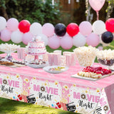 3 pcs Movie Night Decorations Pink Movie Night Tablecloths 108 x 54