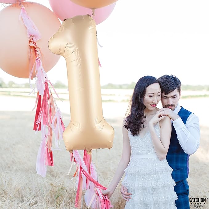 KatchOn, Giant 1 Balloon Number - 40 Inch Beige | Number One Balloon