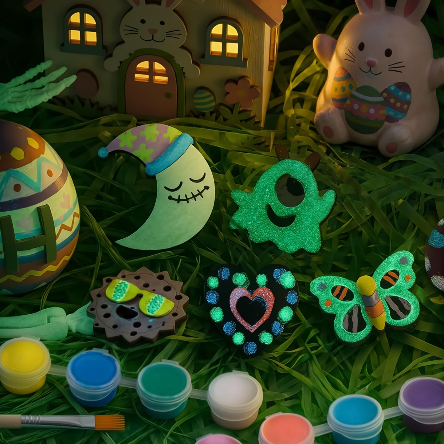JOYIN 12 Glow in The Dark Wooden Magnets for Kids, Paint Your Own Arts