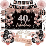 40th Birthday Decorations for Women 33pcs Black Rose Gold Happy 40th