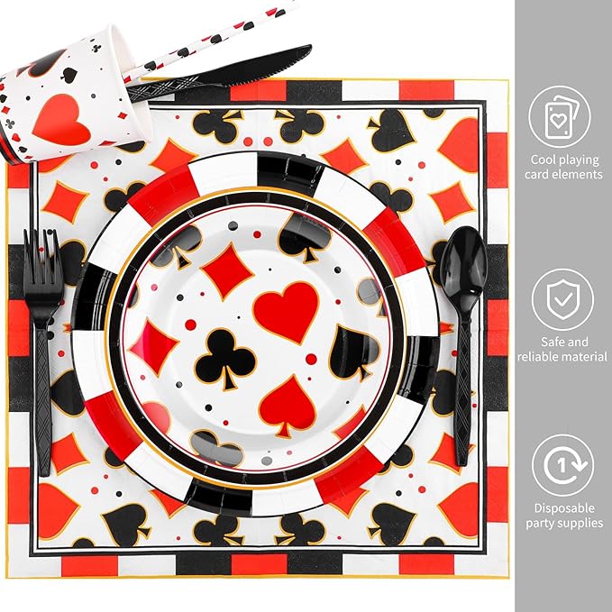 147 Pieces Casino Theme Party Supplies Tableware Set Includes Plates