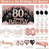 80th Birthday Decorations for Women 49pcs Black Rose Gold Black