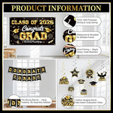 Graduation Decorations Class of 2026 Black and Gold Party Decor Set
