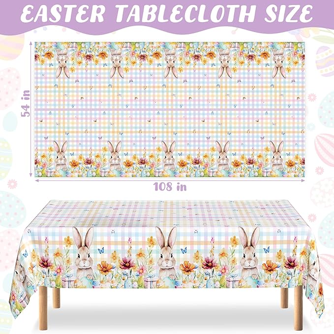 QZYL 2 Pack Easter Tablecloth Disposable, 54" x 108" Easter