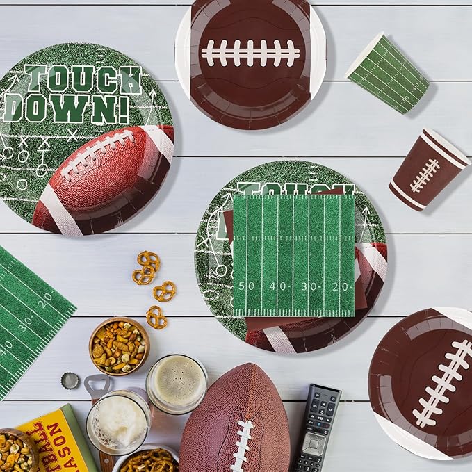 Football Party Supplies Set for 24 Disposable Paper Plates and