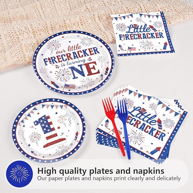 96Pcs 4th of July 1st Birthday Party Supplies First Birthday Plates