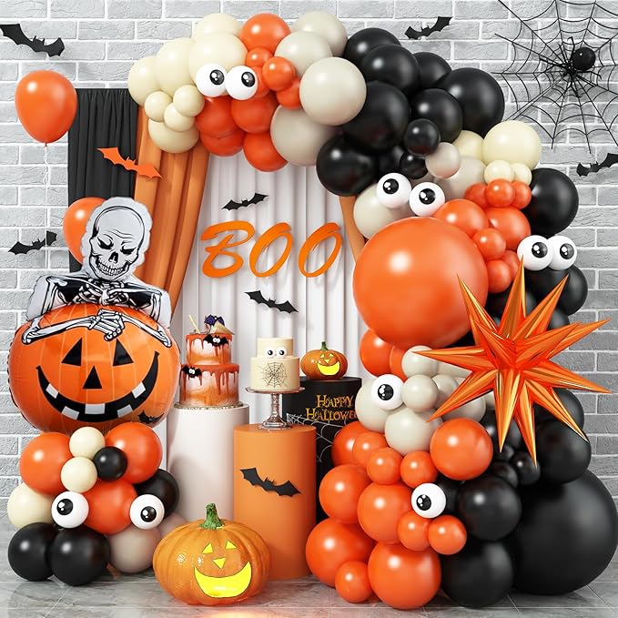 Halloween Balloon Arch Kit with Pumpkin Explosion Star Foil Balloons