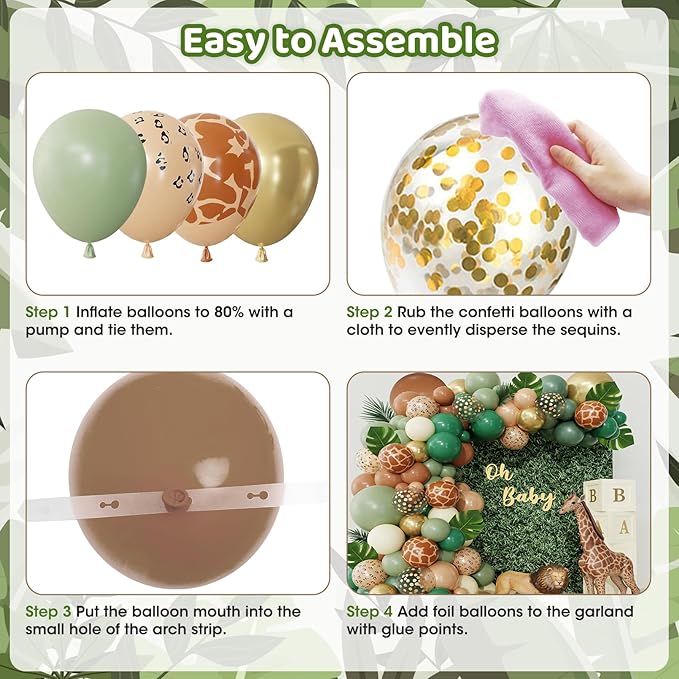 170Pcs Jungle Safari Balloons Arch Garland Kit Sage Green Brown