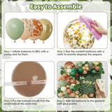 170Pcs Jungle Safari Balloons Arch Garland Kit Sage Green Brown