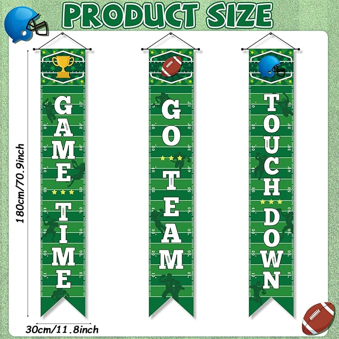 3PCS Football Porch Sign Banners Football Party Decorations Welcome