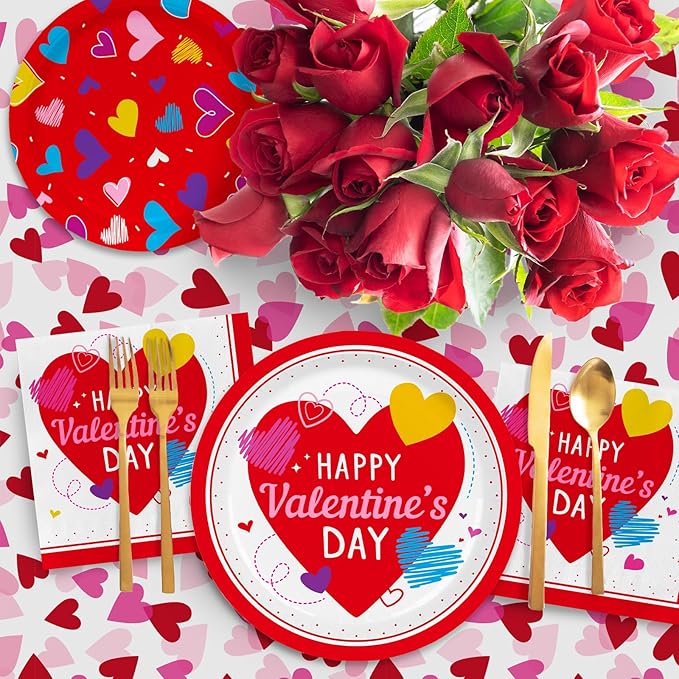 Valentine's Day Party Supplies Set for 25 Elegant Disposable Paper