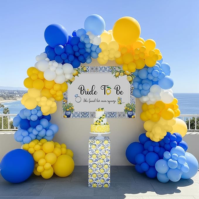 Royal Blue Yellow bridal shower lemon theme balloon arch kit with