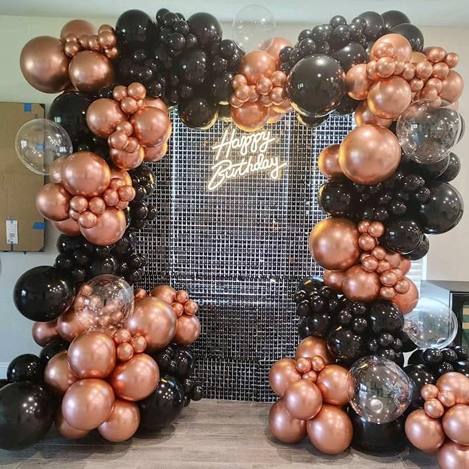 HILAVO Rose Gold and Black Balloons, 12Inch Metallic Rose Gold and
