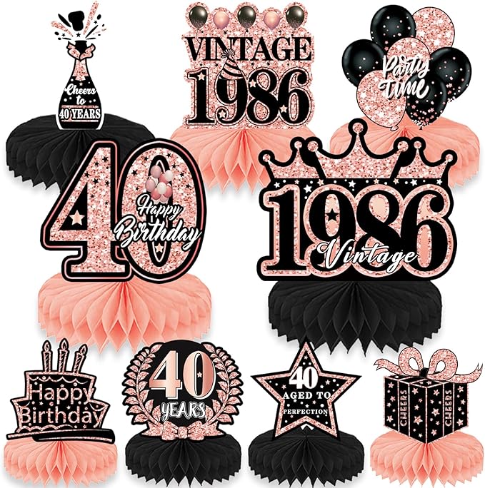 40th Birthday Decorations Women - 9pcs Pink Birthday Party